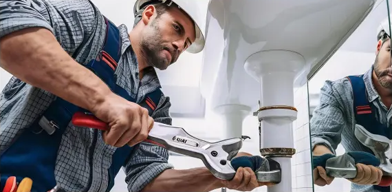Plumbers upgrading a bathroom sink